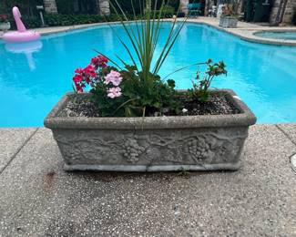 Vintage Concrete Planter with Grapevine Motif