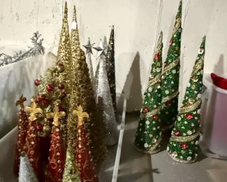 Assorted Decorative Christmas Trees with Glitter and Embellishments