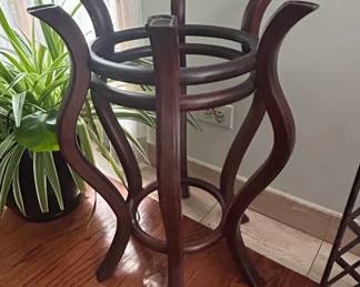 Vintage Carved Mahogany Pedestal Stand with Tiered Rings