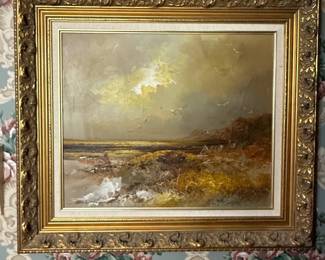 H. Gailey Seascape Oil Painting in Ornate Gilt Frame