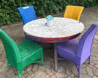 Wicker Outdoor Dining Set with Round Table and Four Chairs