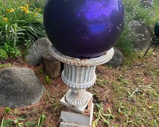Large Decorative Sphere on Distressed Pedestal