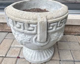 Cast Stone Urn Planter with Greek Key and Grape Motif