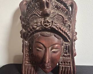 Vintage Rosewood Hand Carved Chinese Opera Mask
