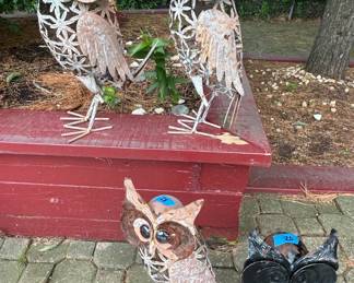 Set of Metal Owl Garden Sculptures