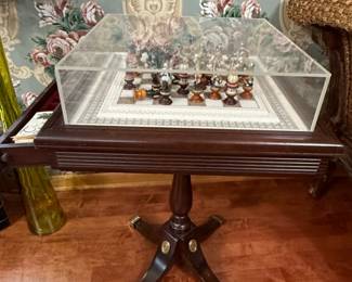 The Raj Chess Set by Franklin Mint with Display Case and Table