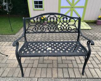 Tuscan Mediterranean Style Black Cast Aluminum Garden Bench
