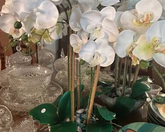 Artificial White Phalaenopsis Orchid Arrangement in Textured Planter