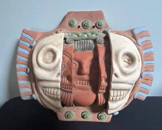 Aztec Three Ages of Man Terracotta Wall Mask