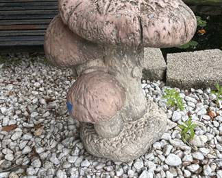 Vintage Concrete Mushroom Garden Statue and Japanese Garden Lanterns