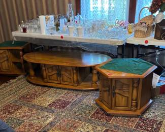 Coffee table, end table and glassware