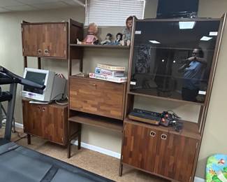 MidCentury Modern Ello Walnut Modular Wall Unit with Desk and Cabinet