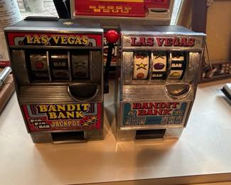 Vintage Las Vegas Bandit Bank Slot Machine Banks Pair