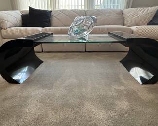 Modern Black Lacquer and Glass Waterfall Coffee Table