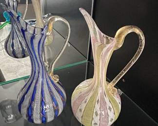 Murano Latticino Glass Ewers or Pitchers