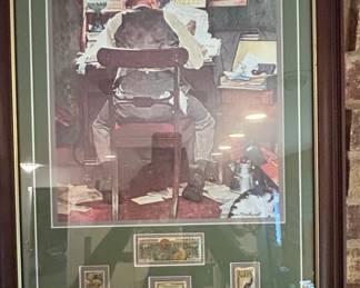 Norman Rockwell Beating the Deadline Limited Edition Print with Stamps and CPA Plaque