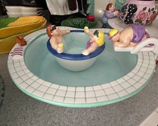 Lotus Ceramic Pool Party Chip and Dip Bowl Set