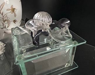 J. Devlin Glass Jewelry Box with Applied Glass Flowers