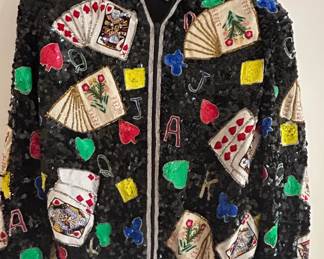 Creative Creations Sequin and Embellished Casino Night Bomber Jacket