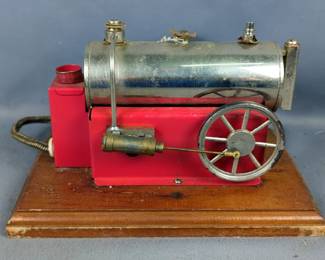 Electric Steam Engine Mounted On Wood Base 