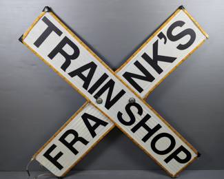  Frank's Train Shop Railroad Crossing Style Sign With Lighted Edges, 48"