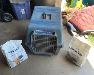 Pet Crate And 2 Bags Of Cat Litter