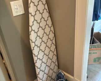Ironing boad, iron, lots of useful housewares
