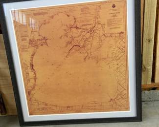 Lake St Clair , Harsens Island. St Clair River Map custom framed