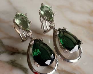 18kt White Gold Green Tourmaline & Diamond Earrings~$2,495