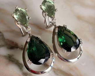 18kt White Gold Green Tourmaline & Diamond Earrings~$2,495
