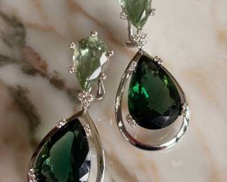 18kt White Gold Green Tourmaline & Diamond Earrings~$2,495