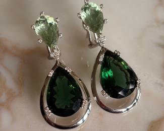 18kt White Gold Green Tourmaline & Diamond Earrings~$2,495