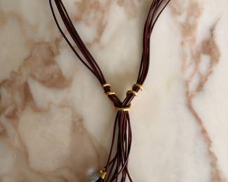 Leather Tassel 18kt Yellow Gold Briolette Cut Gemstone Necklace $1295