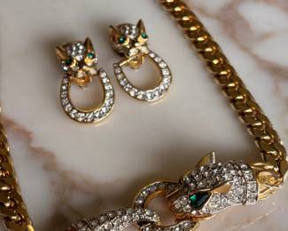 Vintage Cuban Link Cougar Necklace~$195.00. Panther Door Knocker Clip Earrings~$100