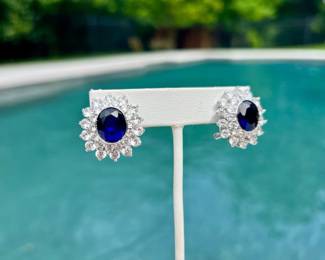 Blue & White Zircon Lever Back Earrings ~$195