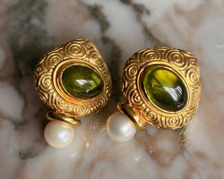 Danuta 18kt Cabochon Peridot & South Sea Pearl Earrings $3995