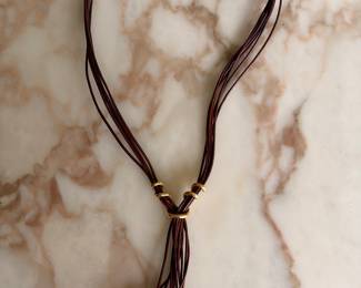 Leather Tassel 18kt Yellow Gold Briolette Cut Gemstone Necklace