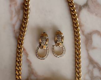 Vintage Cuban Link Cougar Necklace~$195.00 Panther Door Knocker Clip Earrings~$100