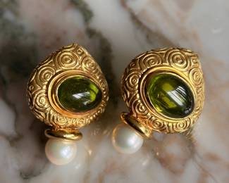 Danuta 18kt Cabochon Peridot & South Sea Pearl Earrings $3995