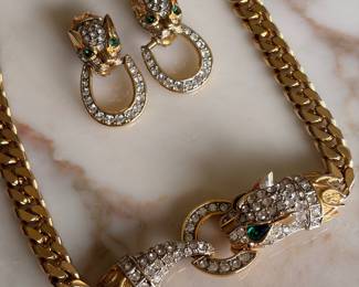 Vintage Cuban Link Cougar Necklace~$195.00 Panther Door Knocker Clip Earrings~$100