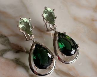 18kt White Gold Green Tourmaline & Diamond Earrings~$2,495