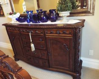 Buffet with colbalt blue glassware