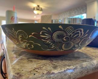 Hand Painted Norwegian Rosemaling Wood Salad Bowl & Server Set 