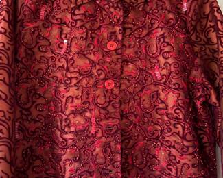 Coldwater Creek Red Beaded Embroidery Scroll Pattern Blazer – Size Petite Medium