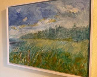 Framed Impressionist Coastal Landscape Painting