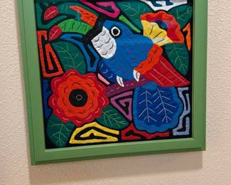 Framed Tucan Kuna Mola Textile