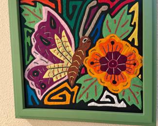 Framed Butterfly Kuna Mola Textile