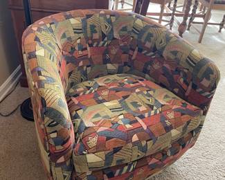 Milo Baughman Style Swivel Barrel Chair