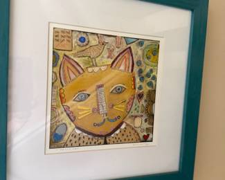Framed & Matted Mixed Media Painting "Tally Cat" by Jill Mayberg