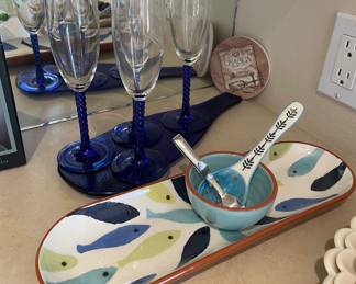 Set of 4 Cobalt Blue Twist Stem Champagne Glasses